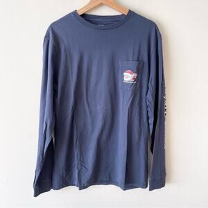 Vineyard Vines Santa Wale Men's Navy Long Sleeve Tee Shirt size M